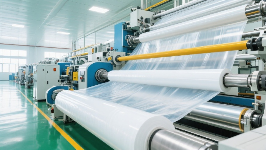 Five-layer co-extrusion production line manufacturing plastic films up to 24 meters wide