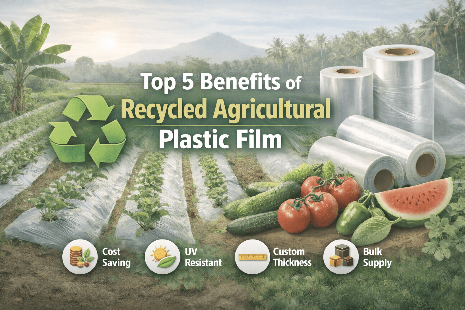 Recycled agricultural plastic film used in tropical farming mulch film rolls and crop field